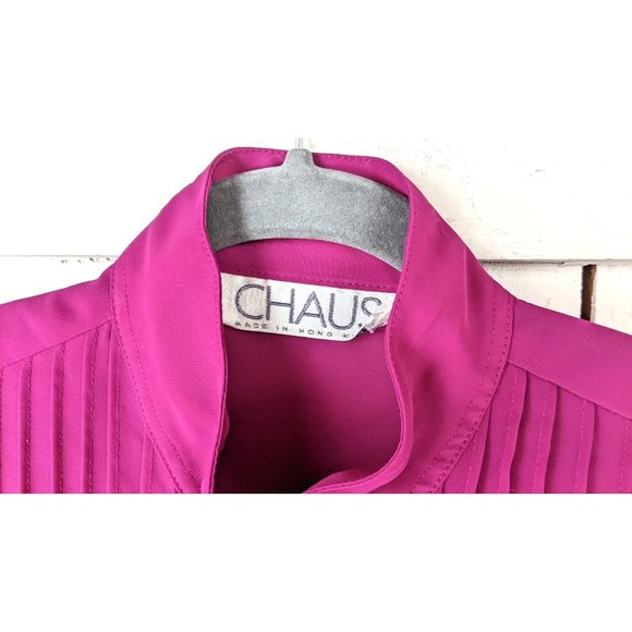 Vintage Chaus fuchsia  sheer billowy long sleeve button down blouse - Picture 5 of 5
